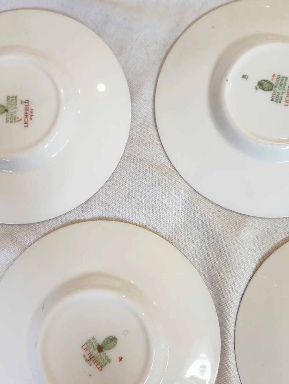 Wedgwood Lichfield Bone China Saucer Set 8 Floral Gold Rim England Vintage